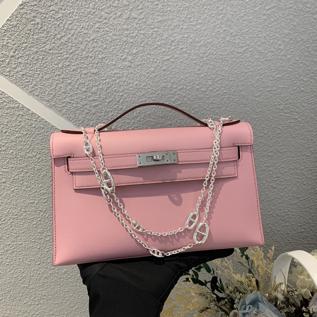 에르메스 미니 켈리백22 핑크 은장 스위프트